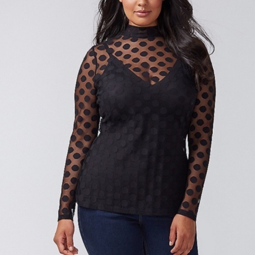Lane Bryant Sheer polka dot long sleeve blouse